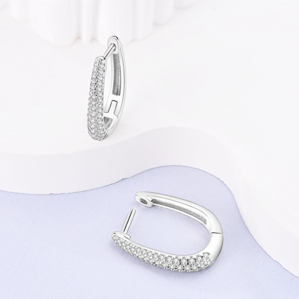 

925 Silver Sparkling U-Shaped Earrings For Women Wedding Engagement Charm Earrings Jewelry Gift