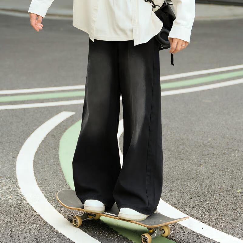 

Men s American Retro Washed Loose Wide Leg Denim Jeans XL