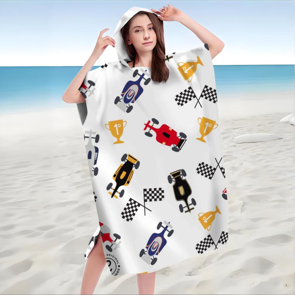 Kids Adults Race Car Hooded Beach Robe Microfiber Quick Dry Absorbent Changing Towel Robe Swim Cover Up for Surfing Swimming
