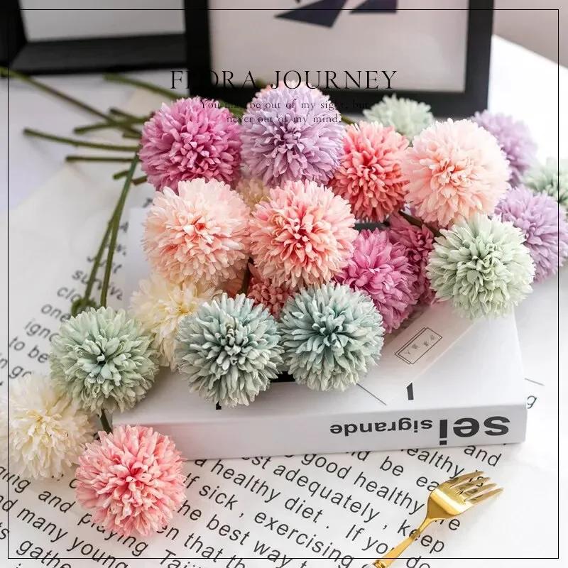5pcs Artificial Dandelion Flowers, Fake Hydrangea Bridal Wedding Bouquet, Home Garden Party Wedding Decor, Winter Christmas Home
