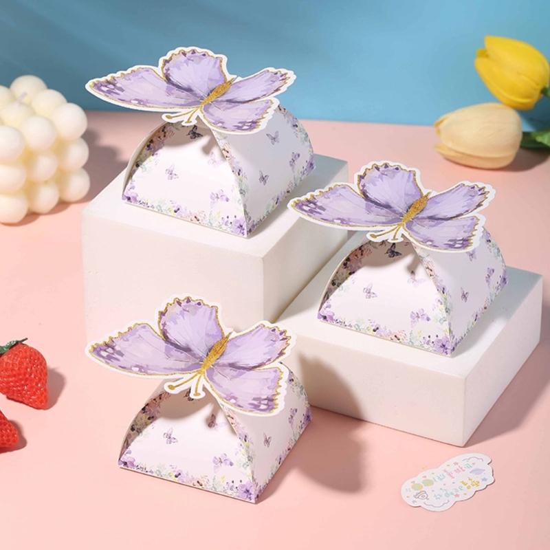 Set of 100 Butterfly Shape Favors Boxes Attractive Butterfly Embellished Dessert Boxes for Party Favors and Gifts