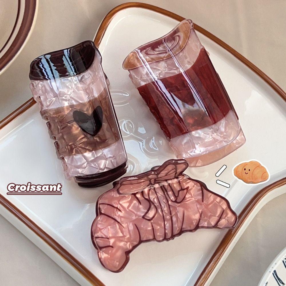 Sweet Croissant Shark Clip Coffee Cup Delicious Food Claw Clip Headdress Creative Crab Clip  Gift