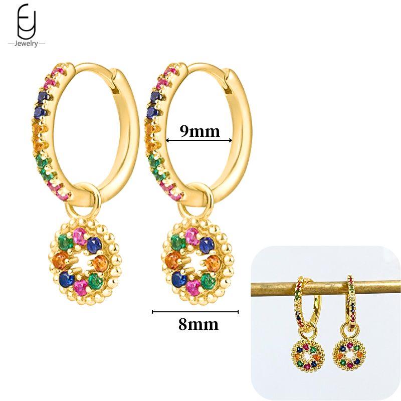 925 Silver Ear Buckles Fashion Hoop Earrings Colorful Crystal Pendants Gold Earring Premium Luxury Women's Jewelry Gift