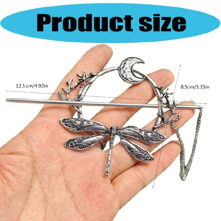 Antique Silver Dragonflies Moon Hairpin Artistic Hair Styling Accessory For Women Secure Various Hair Types Decoration