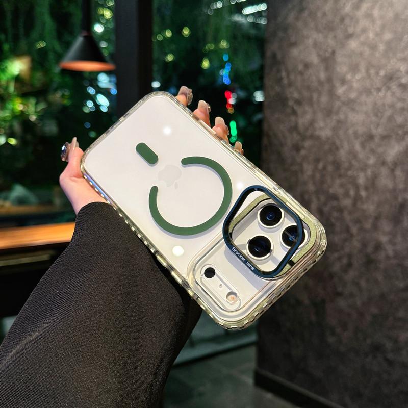 Applicable to iPhone17proMax lens holder Magnetic suction mobile phone case Transparent Apple 16 non-slip edge 15 protective case