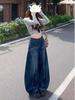 Cross-Border American Retro Washed Denim Wide-Leg Straight-Floor-Length Women's Pants