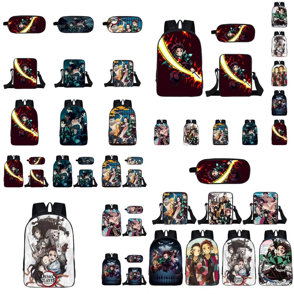 Fashionable Demon Slayer Backpack With Spacious Compartments And Cartoon Pattern Design