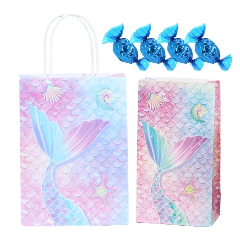 Paper Bag Set 20Pcs Colorful Mermaids Gift Bag with 20 Sticker ,Take-out Bags for Christmas,Festivals,Birthdays,Parties