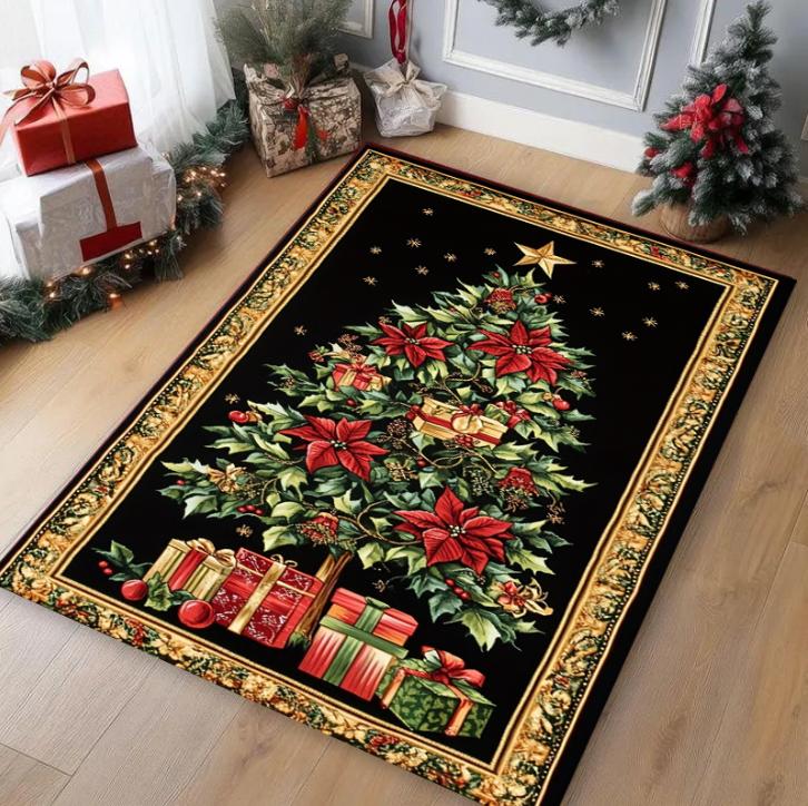 Tapete de Árvore de Natal Lavável Decoração de Casa de Férias Sala de Estar Quarto Carpete