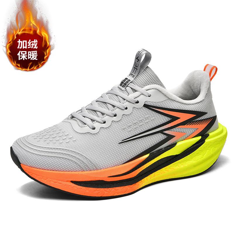 Professional racing carbon board running shoes popcorn soft sole velvet sports couple shoes shock absorption rebound wear-resistant casual shoes