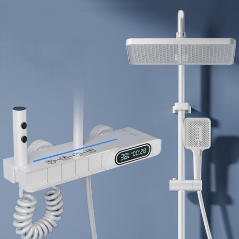 Temperature Display Shower Set System Wall Mount 4 Function Piano Key Rainfall Hot Cold Bathtub Shower Faucet Set For Bathroom