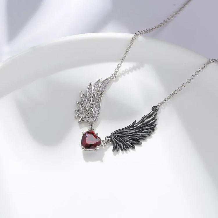 Cool Demonic Angel Wing Design Necklace Sweater Chain With Heart Charm Gothic Jewelry For Everyday Wear