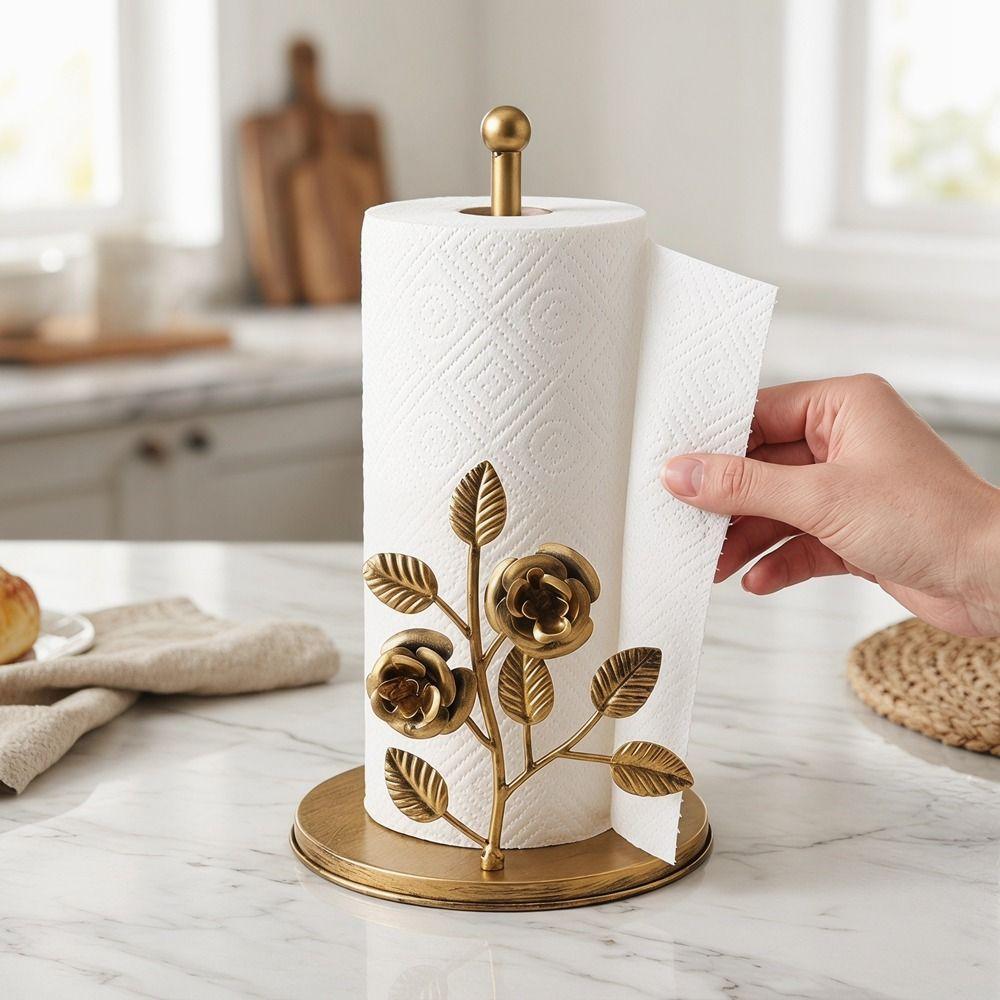 Rose Shaped Roll Paper Towel Holder Ginkgo Leaf Tissue Stand Tissue Storage Rack  for Kitchen
