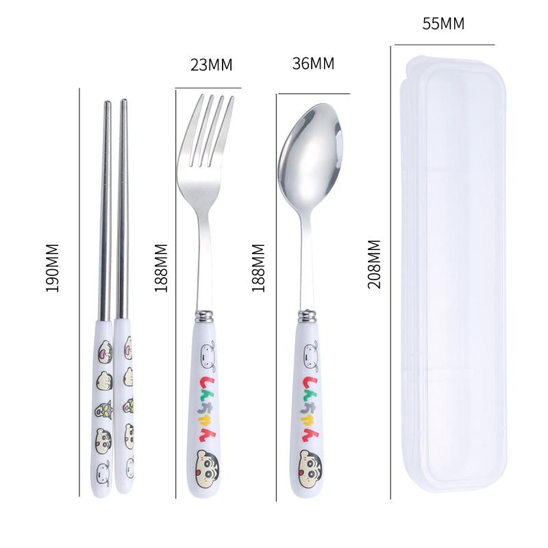 Ensemble de couverts portables en acier inoxydable, fourchettes, cuillères, baguettes, vache de dessin animé fraise, couverts de pique-nique en plein air, ustensiles de cuisine