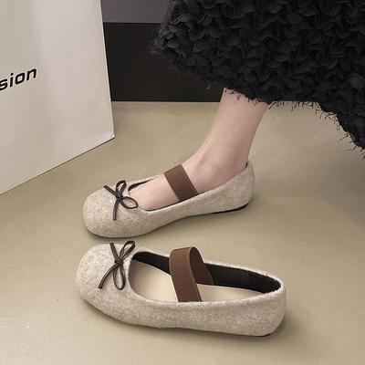 French Retro Light Mouth Bow with Hairy Single Shoes Women's 2025 New Cute Ballet Shoes Grandma Shoes