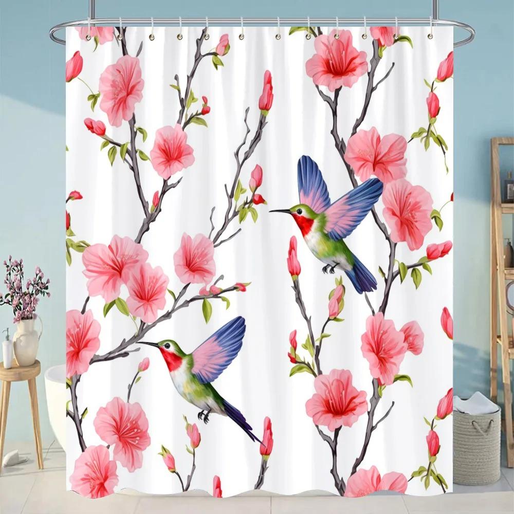 Tropical Greens Botanical Bath Shower Curtain Floral Butterfly Washable Hanging Curtain Bathroom Shower And Tub Decor With Hooks