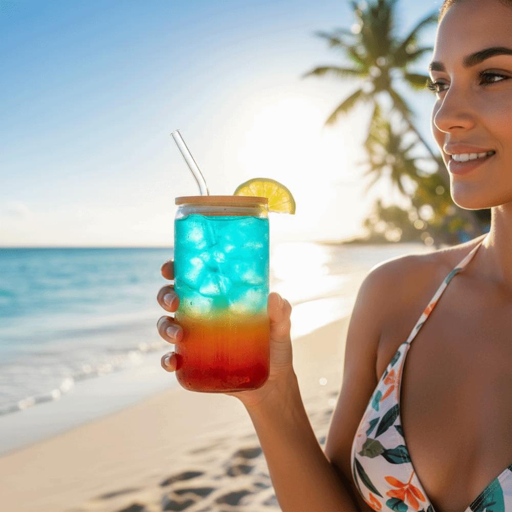 Spill-Proof Glass Can Shaped Cups 500/600 ML Glass Straw Cup Household Glass Drink Cup  Restaurant