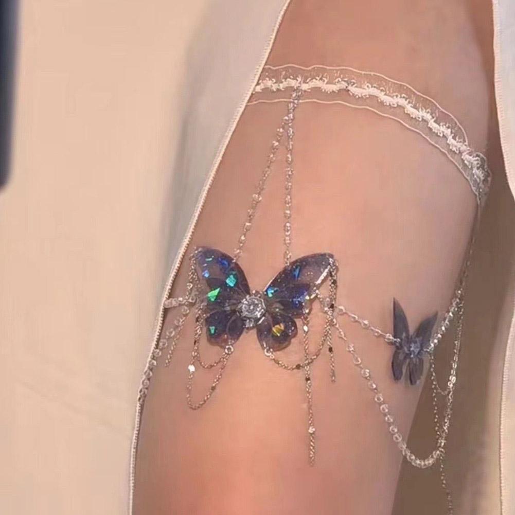 Lanț de Coapsă cu Ciucuri Fluture de Cristal de Vară Ajustabil Pentru Petrecere Bijuterie Accesoriu Lanț Metalic I3J1