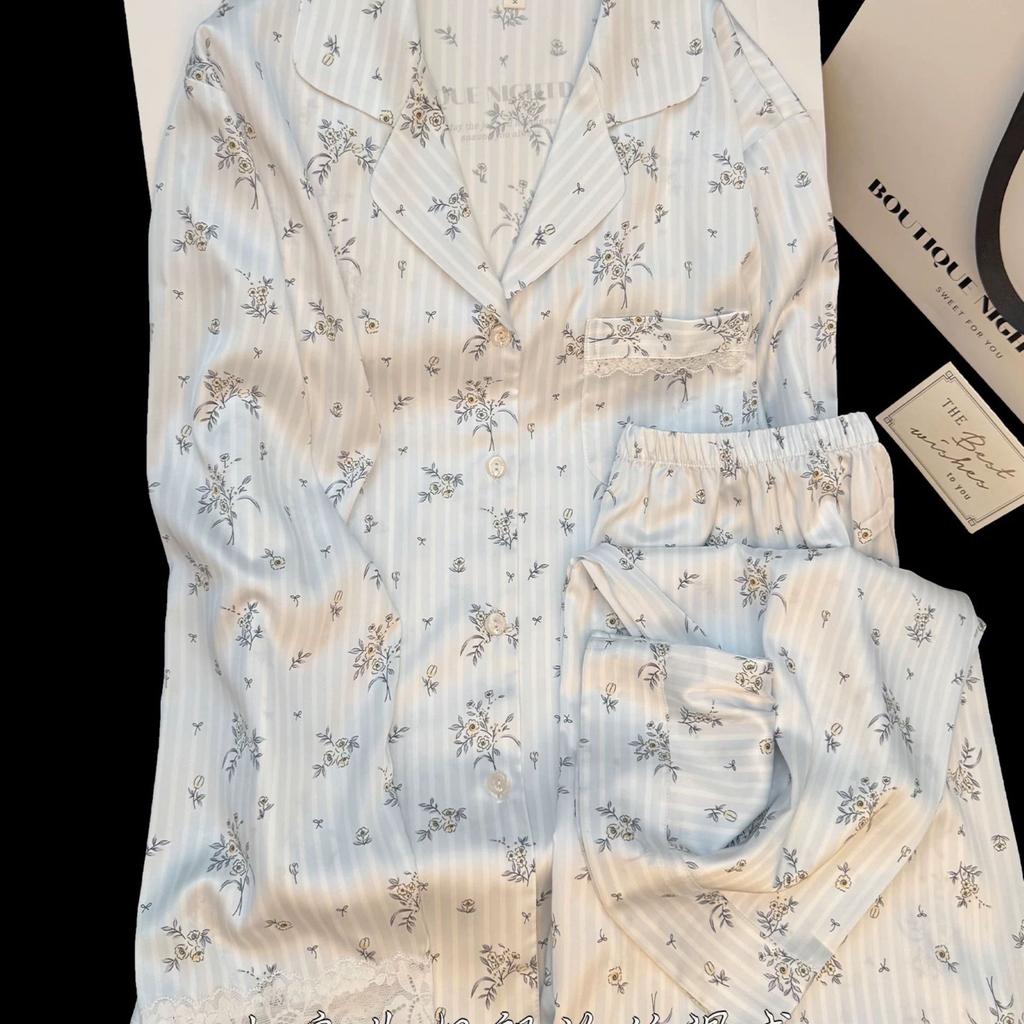 [Spring Sleep Without Awakening] 11 New Spring/Summer Long-Sleeve Ice Silk Pajamas for Women, Southern French High-End Small Floral Loungewear