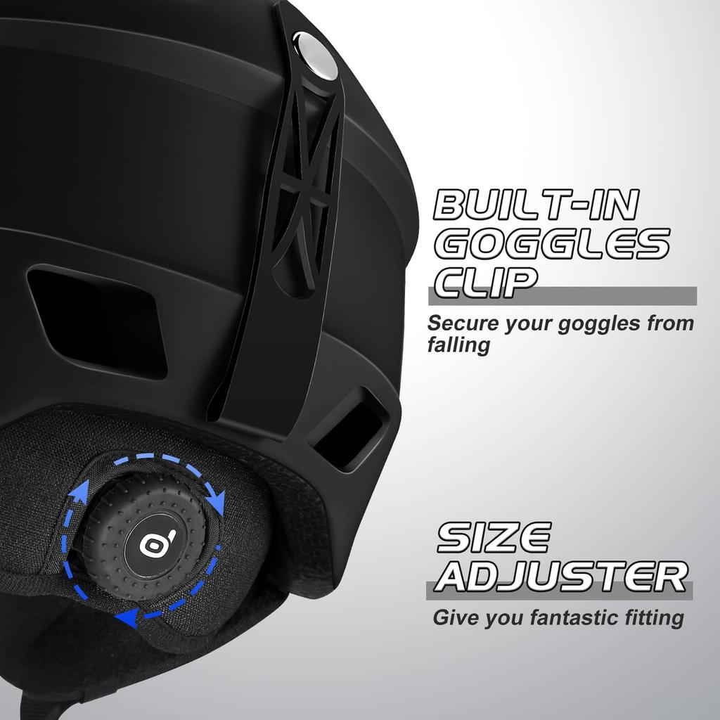 Odoland Ski Helmet Set with Snowboard Dial Size Compatible with Double Spherical UV For and Black S Goggles, Helmet, Adjustment, Glasses, Lenses,