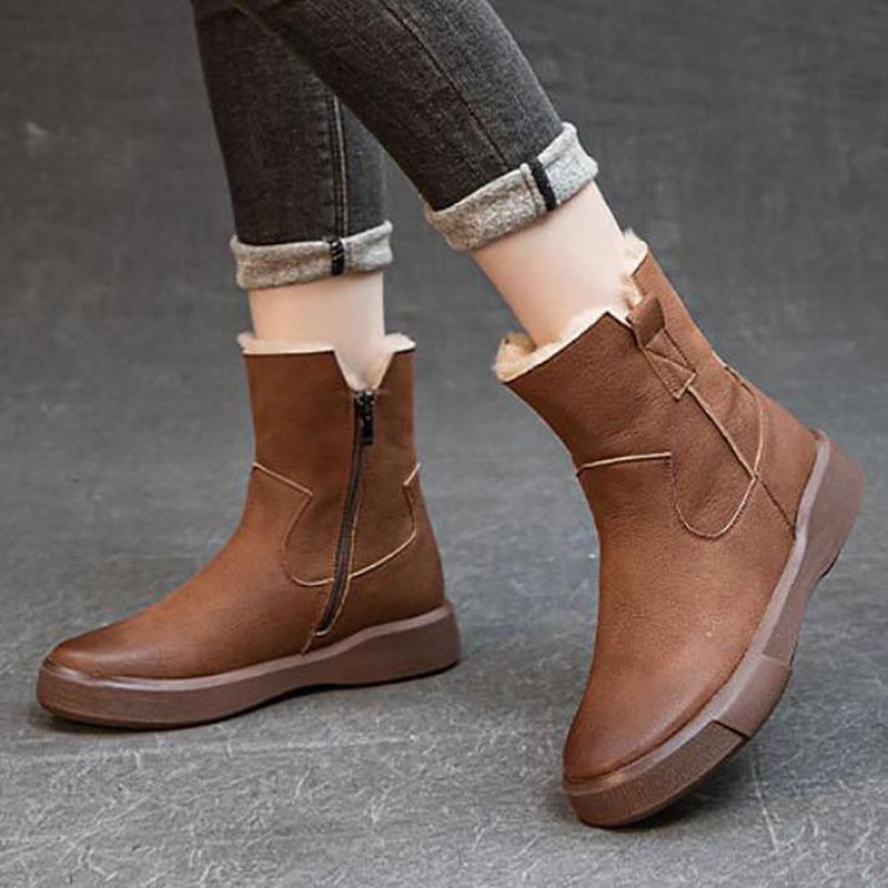 

Fashion GKTINOO 4cm Cow Genuine Leather Chunky Spring Rubber Ankle Boots Soft Soled Winter Plush Flats Booties Autumn Comfy Women Shoes 35 коричневый