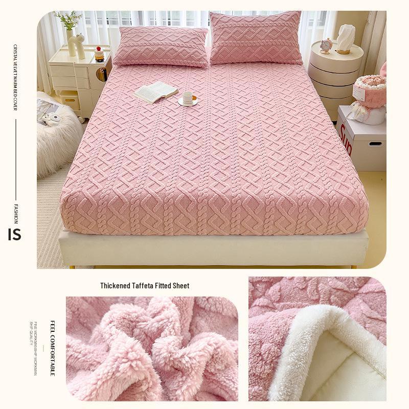 Winter Plush Taffeta Velvet Fitted Bed Sheet - Thick, Non-Slip Coral Fleece Flannel Cover