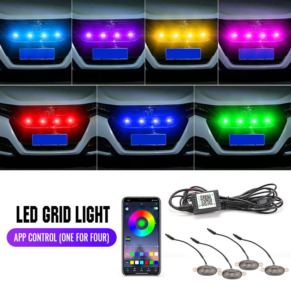 Led Car Front Grille Lighting Universal Daytime Running Light RGB APP Control Central Grid Warning Light Exterior Accessories