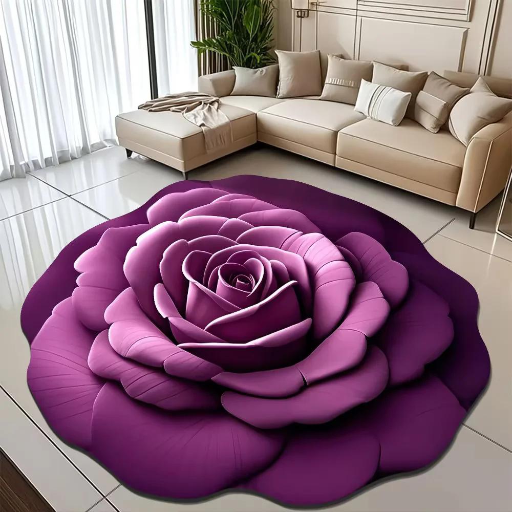 

Гостиная Домашний 3D Напольный Коврик Цветочный Коврик Кристалл Бархатный Ковер Круглый Домашний Цветочный Коврик diameter 120cm темно-фиолетового