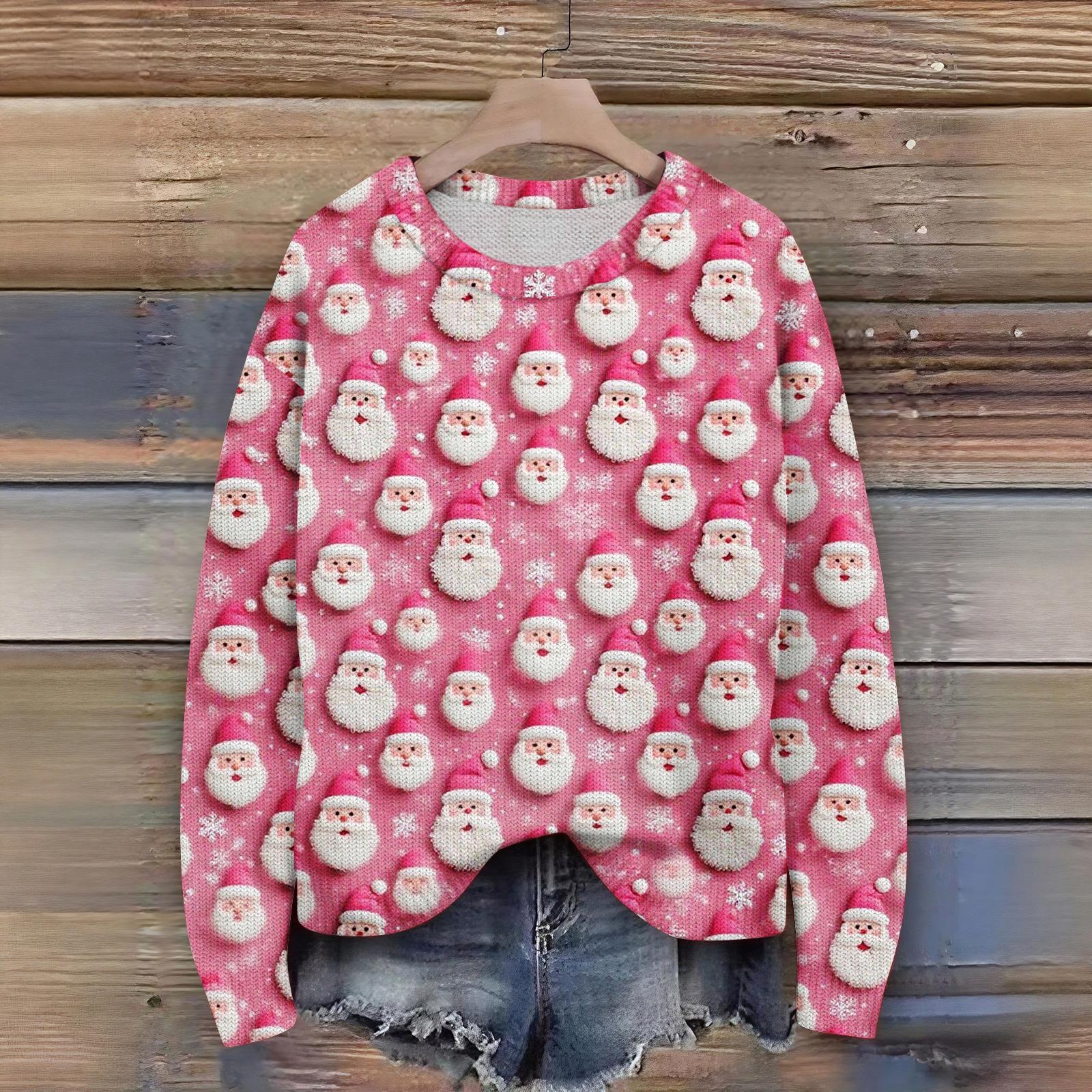 

Женский кардиган с рождественским принтом, с длинным рукавом, с круглым вырезом, вязаный топ XL белый