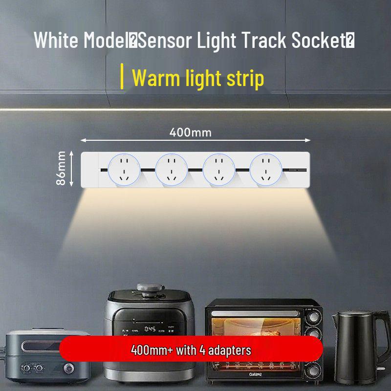 Movable Sliding Track Power Strip with Sensor Light for Kitchen & Dining Room
