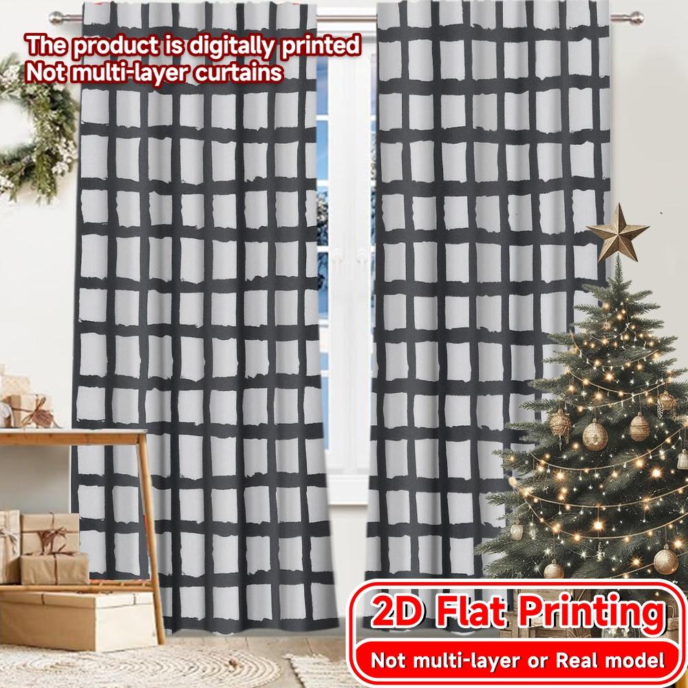 

2pcs, 2D FLAT PRINTING Curtains (Without Rod) Checkered Curtain Christmas Festival Chic Print Curtains Polyester Easy Install 52.50 × 116.00 cm 2 pcs