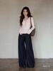 Yimeng 2026 Korean High Waist Wide Leg Retro Jeans in Dark Blue