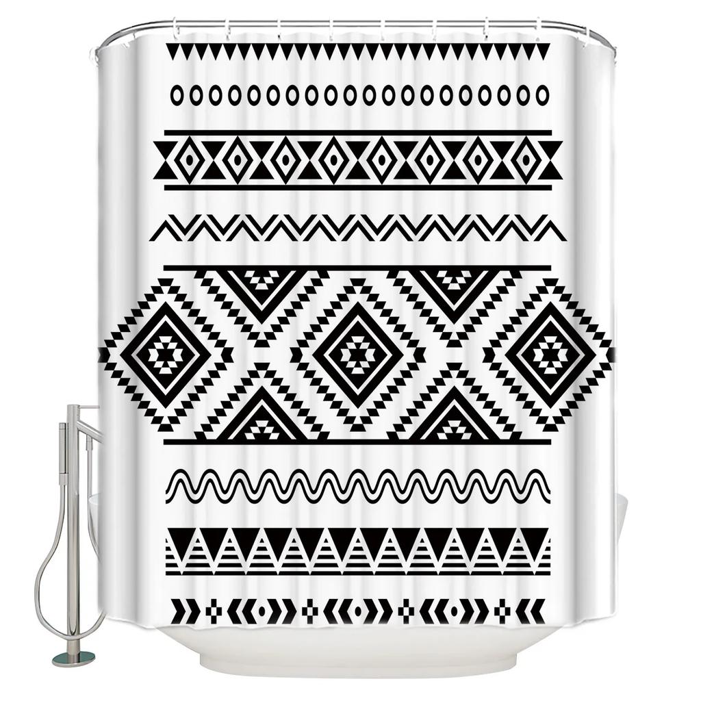 Shower Curtain Brown Navajo Ethnic Pattern Design Mexican Abstract Peruvian Tribal Geometric Aztec Decor Bathroom with Hook