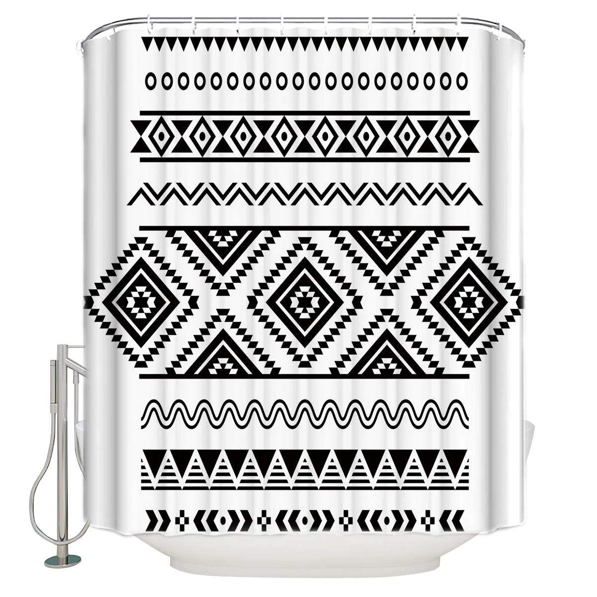 Shower Curtain Brown Navajo Ethnic Pattern Design Mexican Abstract Peruvian Tribal Geometric Aztec Decor Bathroom with Hook W90xH180cm