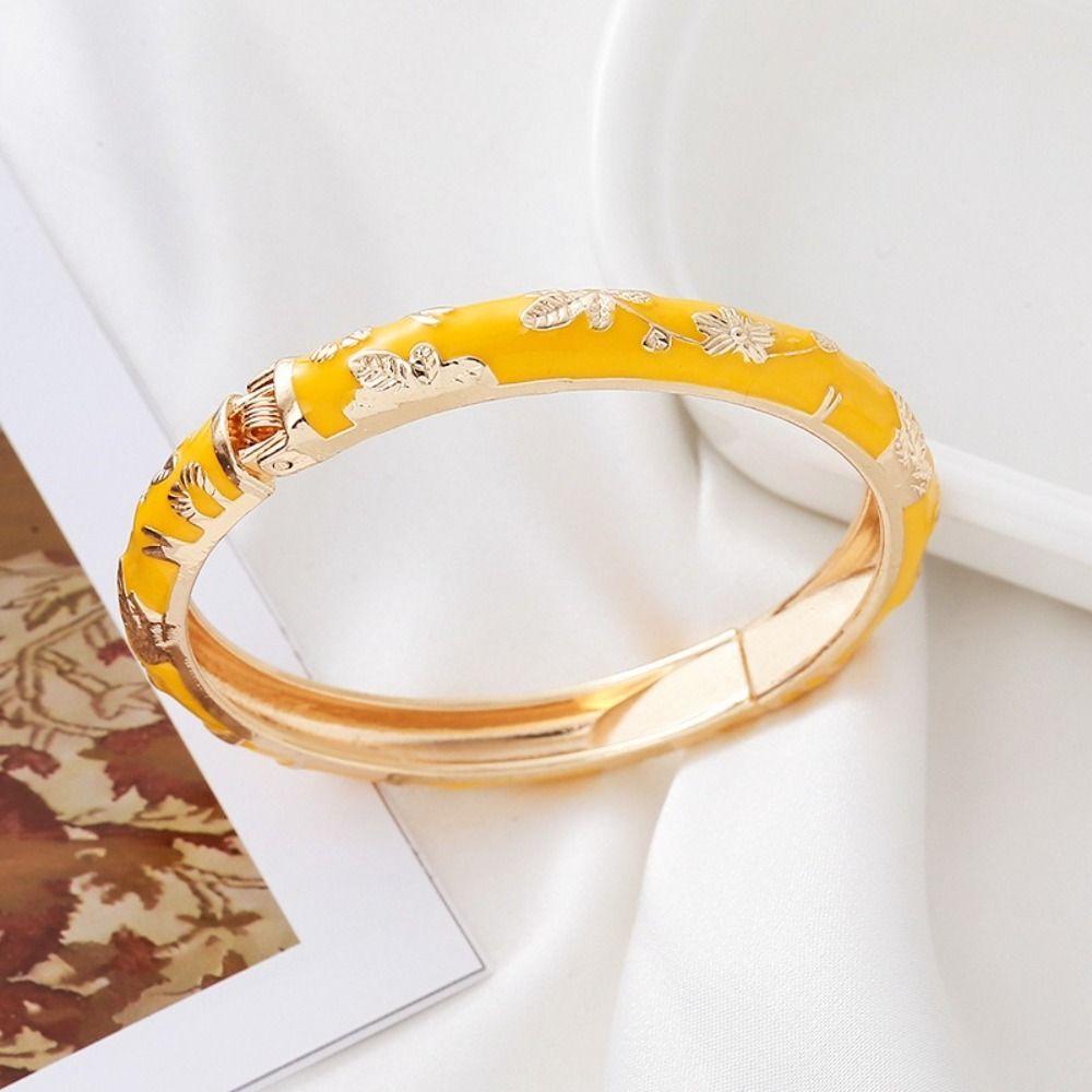 Leaf Floral Pattern Enamel Bangle Bracelet Colorful Drip Cloisonne Bracelet  Beach Vacation