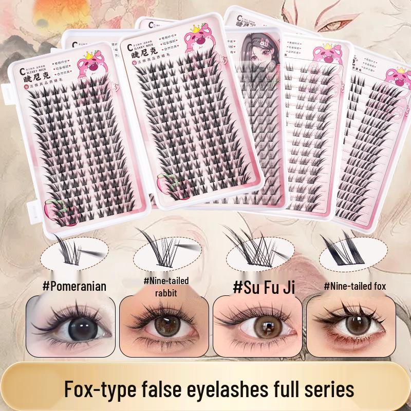 Fox-Style Natural Thick False Eyelashes with Black Stem In a Large-Capacity Book for a Mother-Inspired Look