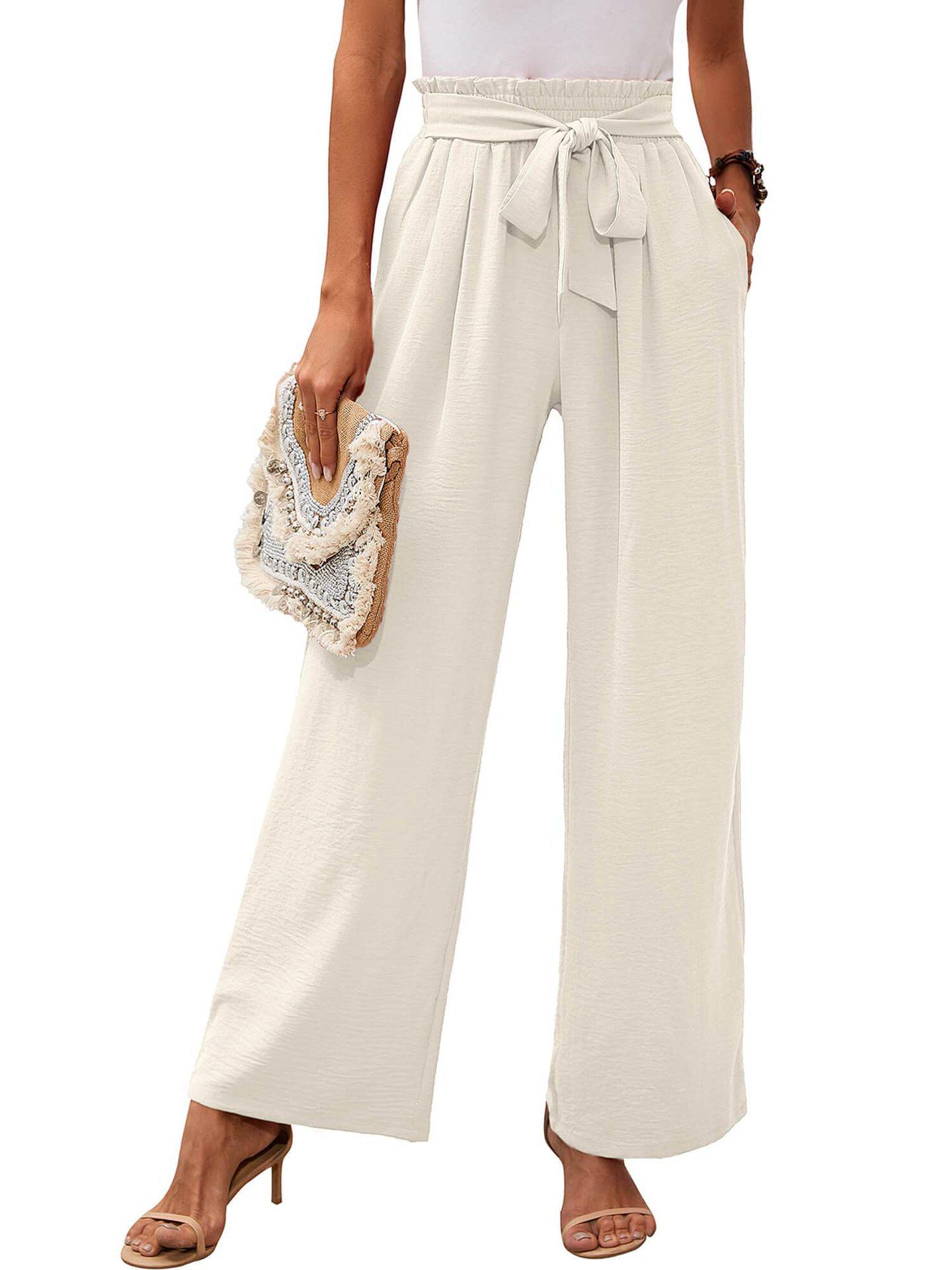 

2025 Summer Women s Wide-Leg Casual Pants with Pockets and Adjustable Tie Waist Extra Large слоновая кость/белый