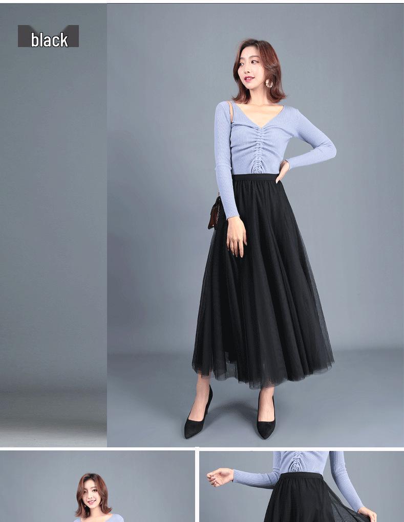 Elegant A-Line Pleated High Waist Mesh Skirt - Autumn Collection for Women