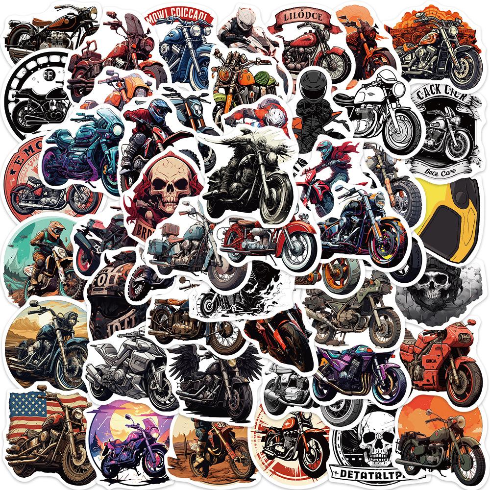 50 Cartoon Motorcycle Doodle Stickers Personalized Decorative Guitar Notebook Suitcase DIY Waterproof