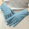 Pearl Full Finger Solid Color Korean Style Mittens  Gloves Women's Gloves German Fleece