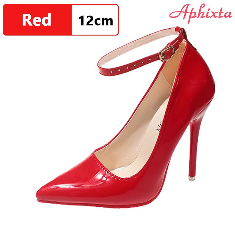 Fashion Aphixta Super Big Size 48 49 50 Belt Buckle Stiletto Heels Pumps Women Party Shoes 12cm/10cm Pimp Pointed Toe Metal Buckle