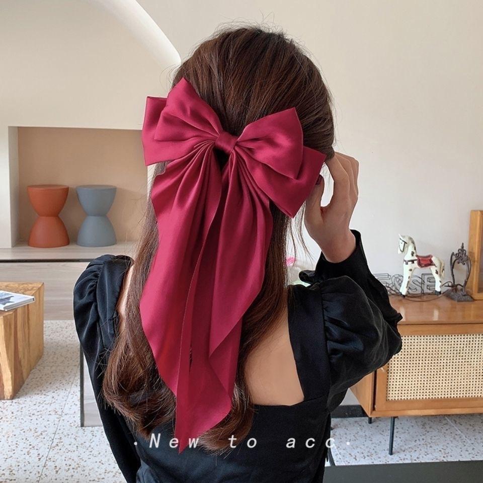 Elegant Solid Large Bow Ribbon Hair Clip for Women Girl Sweet Headbands Soft Satin Hairpin Hairgrip Fashion Hair Accessories