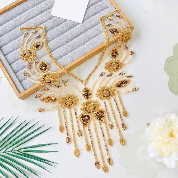 Embroidery Applique Sequins Beads Sew On Collar Patches Wedding Dress Applique For Wedding Dress Evening Gown Decoration