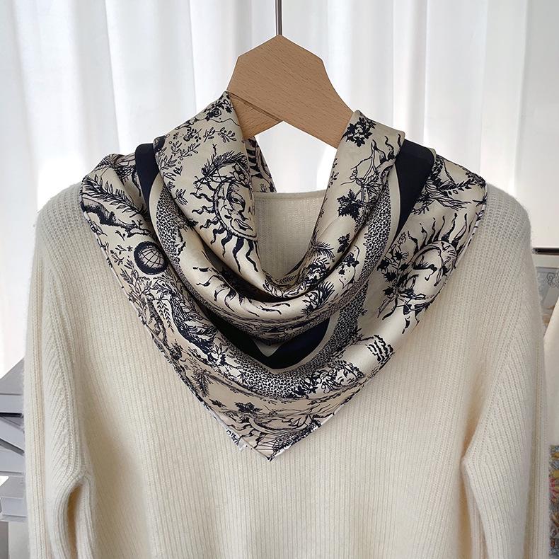 Elegant Thickened Mulberry Silk Twill Scarf/Shawl - Dual-Color Print for Women