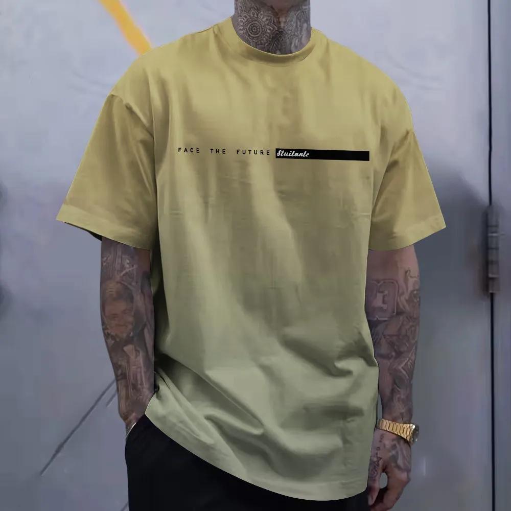 Short Sleeve Letters Stripe Print T-Shirt Casual Weekend Wear Crew Neck Men and Teens Vacation Resorts Spring/Summer/Fall