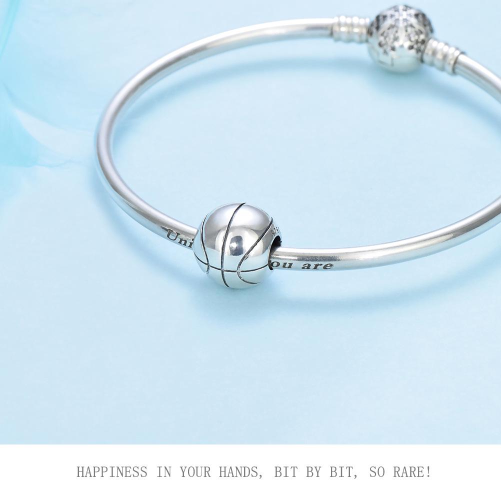 Cross-border Basketball Beads: Large Hole S925 Silver Bracelet Charms for DIY Jewelry.