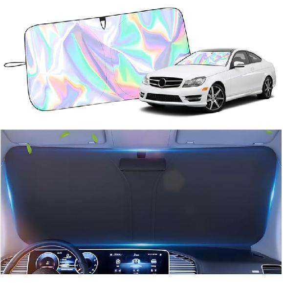 57.09 * 31.5" Windshield Sun Shade Foldable,Upgraded 210T Radium Titanium Silver Car Windshield Cover With Storage Pouch For Automotive Interior