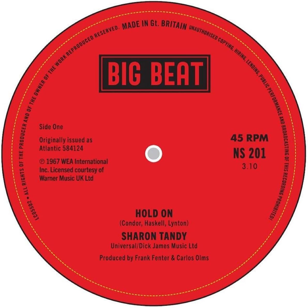 

7inch Record SHARON TANDY - Hold On NS201 Big Beat Record 2022 UK Soul/Funk