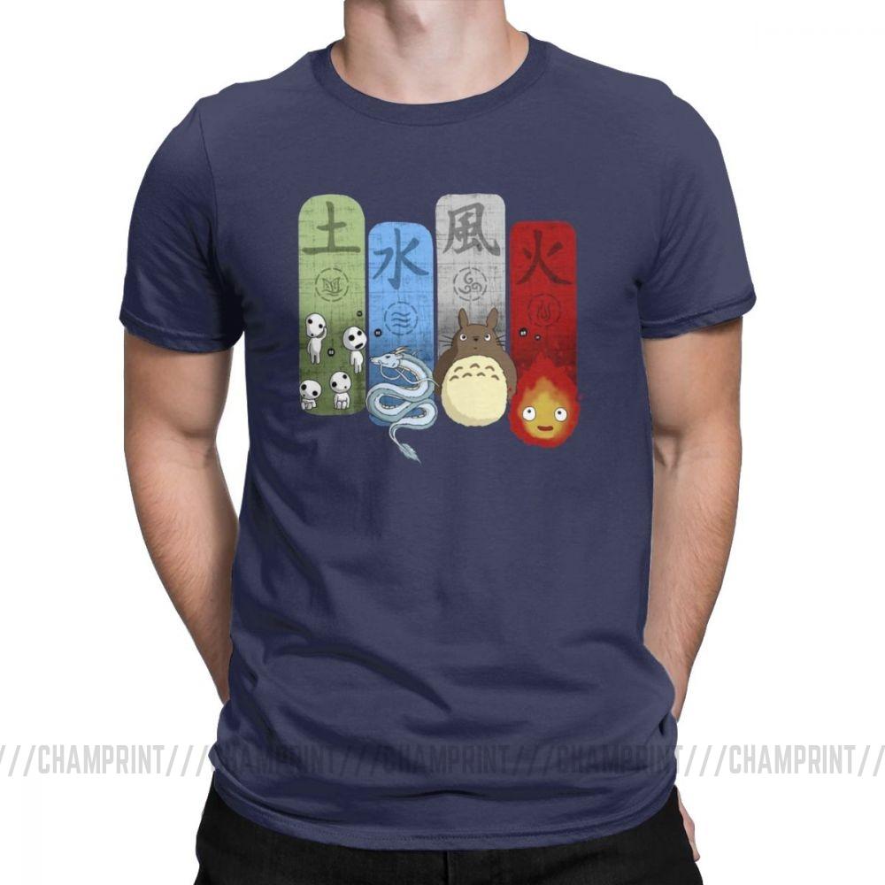 Studio Ghibli T Shirts For Men Totoro Anime Novelty Cotton Tee Shirt Crew Neck Short Sleeve M