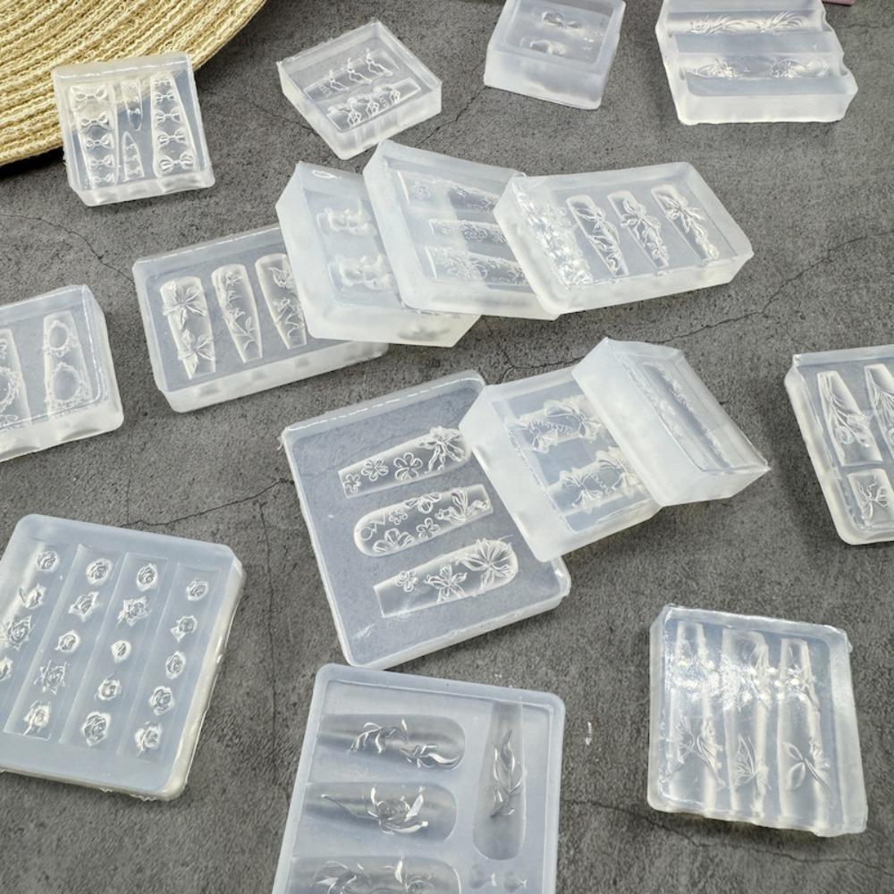 Transparent Nailart Mold 3D Carving Silicone Template New Nail Art Template  for Salon Use